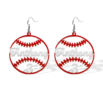 Custom Name Baseball Earrings with Number