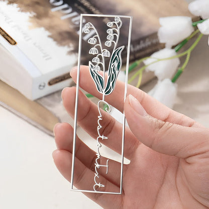 Custom Name Metal Bookmark with Birth Flower