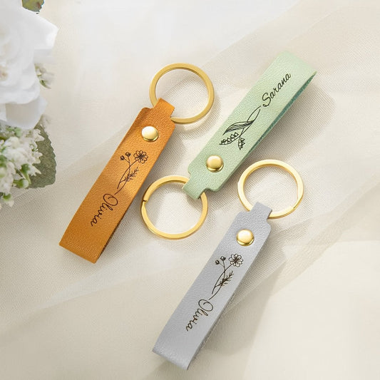 Custom Name Keychain with Birth Flower