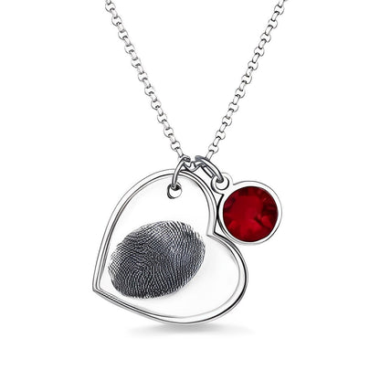 Personalized Fingerprint Heart Necklace with Birthstone