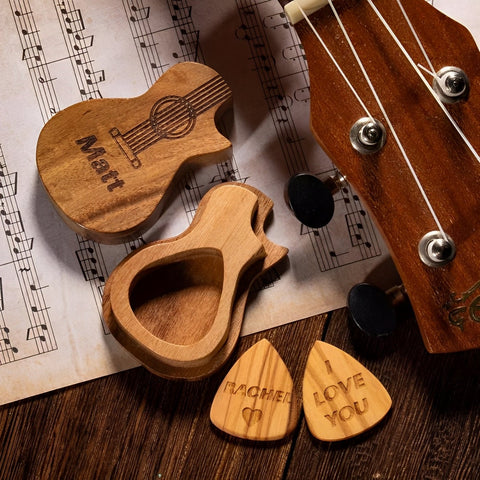 Guitar Picks With Custom Wooden Case