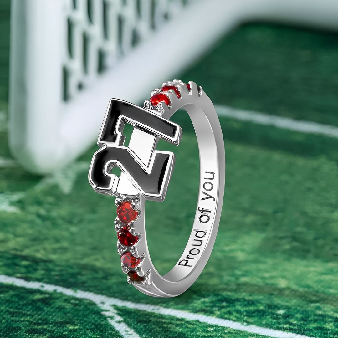 Personalized Sports Team Number Birthstone Ring with Custom Engraving