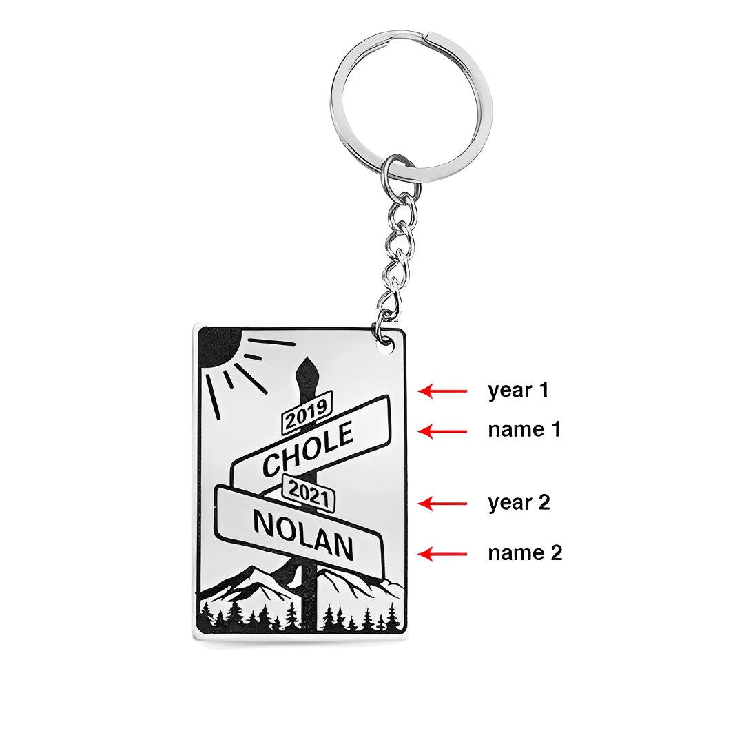 Personalized Date Keychain with Street Sign