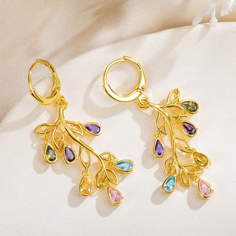 Boucles d'oreilles personnalisées « Branche d'arbre généalogique » avec pierre de naissance
