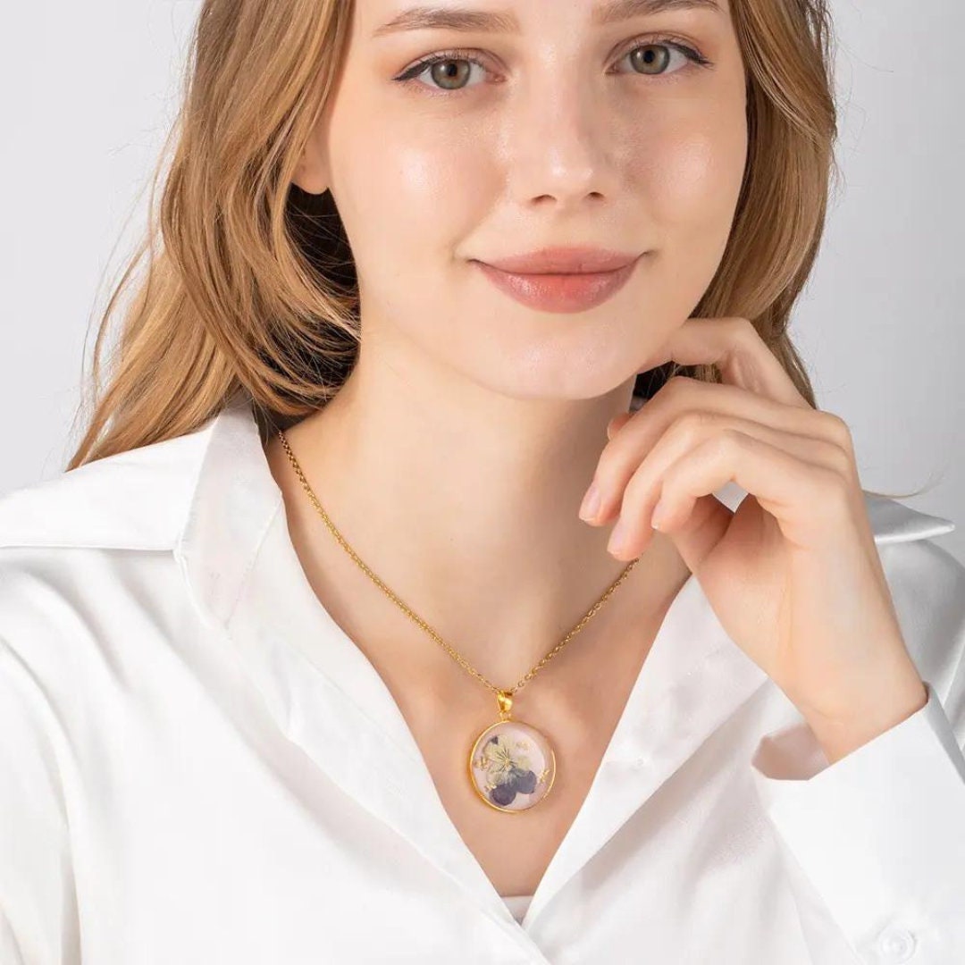 Personalized Resin Birth Flower Necklace