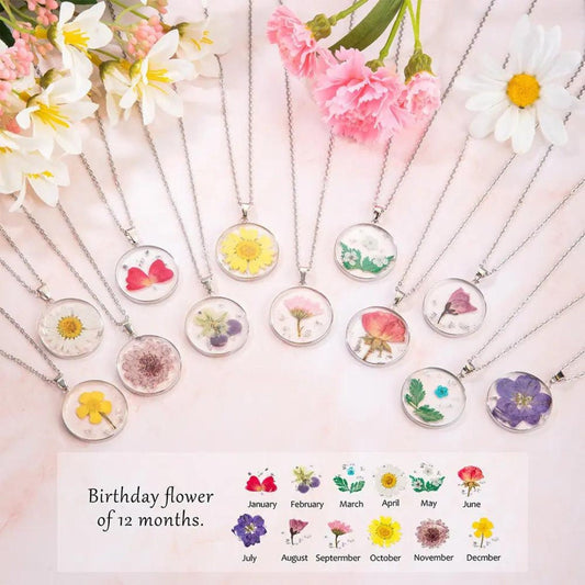 Personalized Resin Birth Flower Necklace