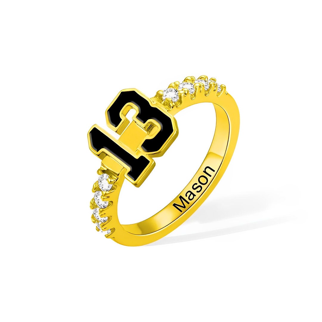 Personalized Sports Team Number Birthstone Ring with Custom Engraving