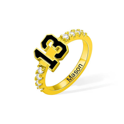 Personalized Sports Team Number Birthstone Ring with Custom Engraving