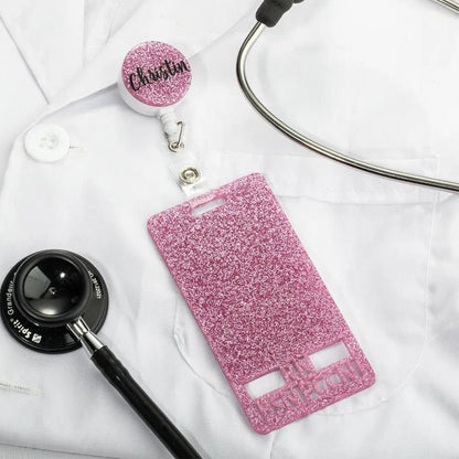 Custom Glitter ID Badge Holder & Scrubs Clip