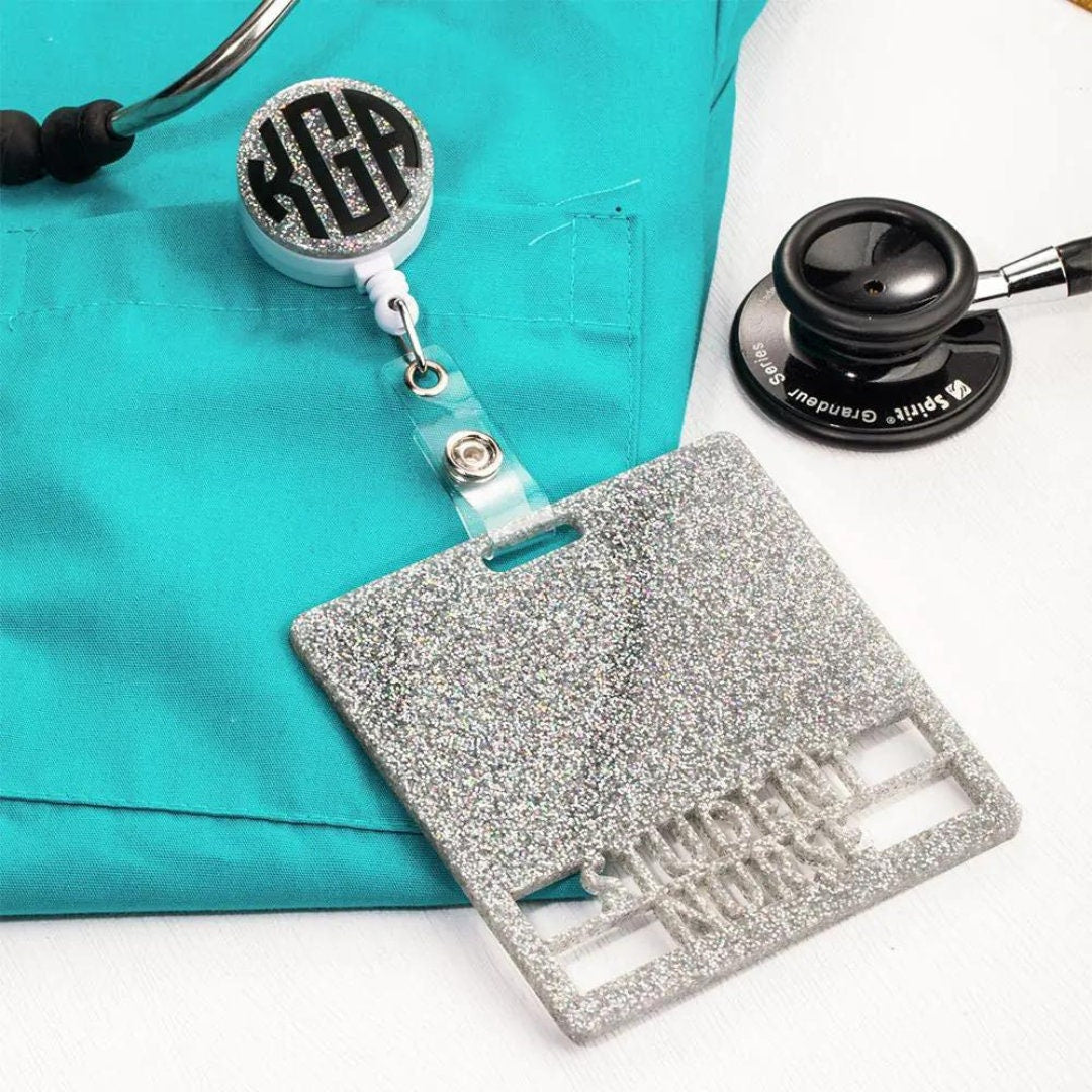 Custom Glitter ID Badge Holder & Scrubs Clip