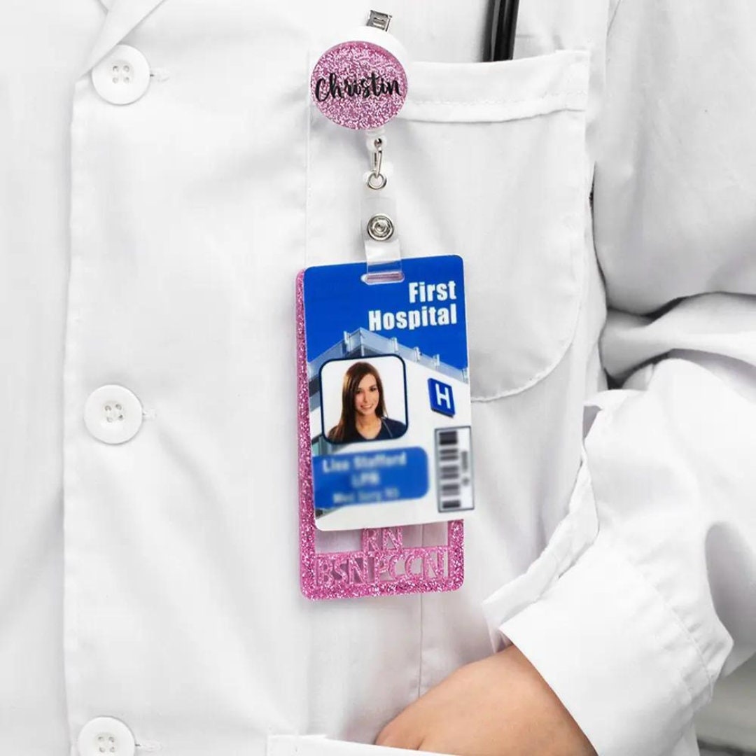 Custom Glitter ID Badge Holder & Scrubs Clip