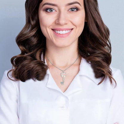 Veterinary Name Stethoscope Heart Necklace with Birthstone