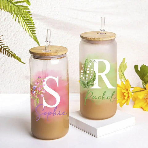 Personalisierter Namens-Geburtsblumen-Glasbecher