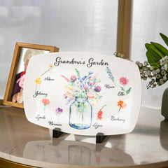Geburtsblumen-Keramikplatte mit individuellen Namen der Familienmitglieder