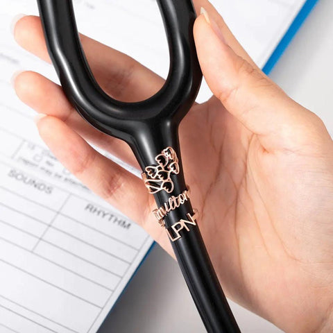 Custom Stethoscope Name Tag Charm with Birth Flower