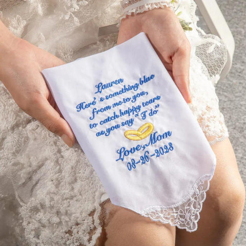 Embroidered Wedding Handkerchief with Custom Text and Date