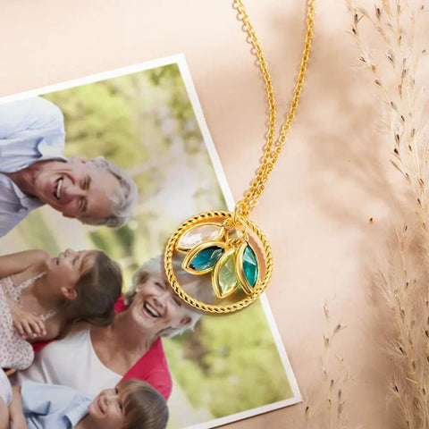 Custom Family Birthstones Circle Pendant Necklace