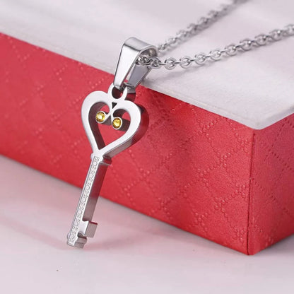 Heart and Key Matching Necklaces with Custom Birthstones