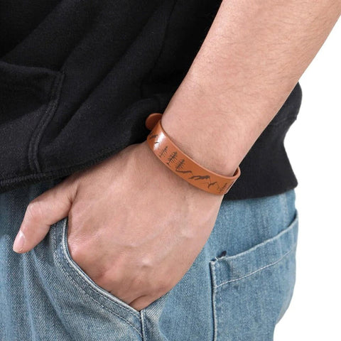 Customized Adjustable Forest & Mountain Vegan Leather Bracelet
