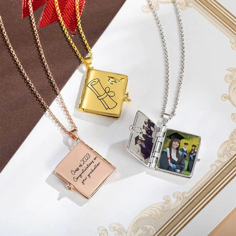 Custom Photos Graduation Album Necklace with Engraving
