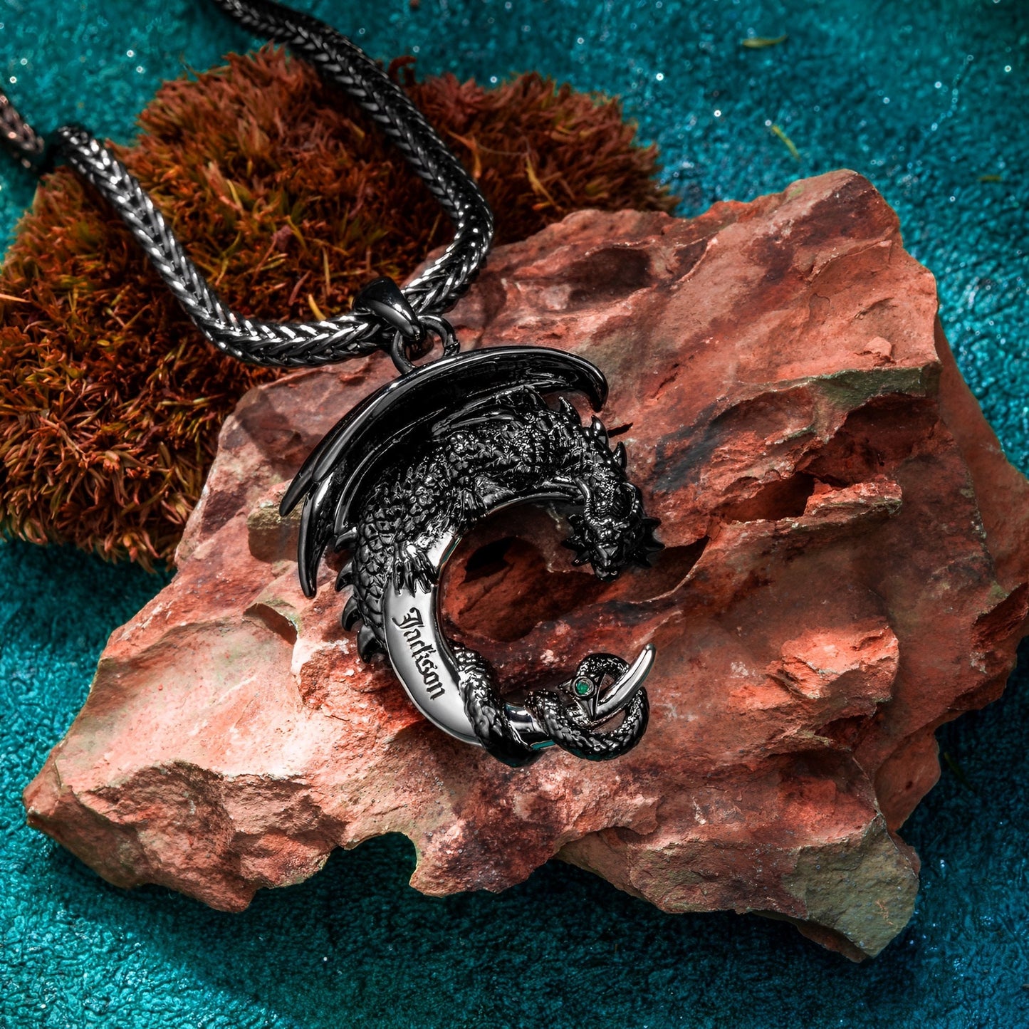 Customized Moon Dragon Birthstone Necklace