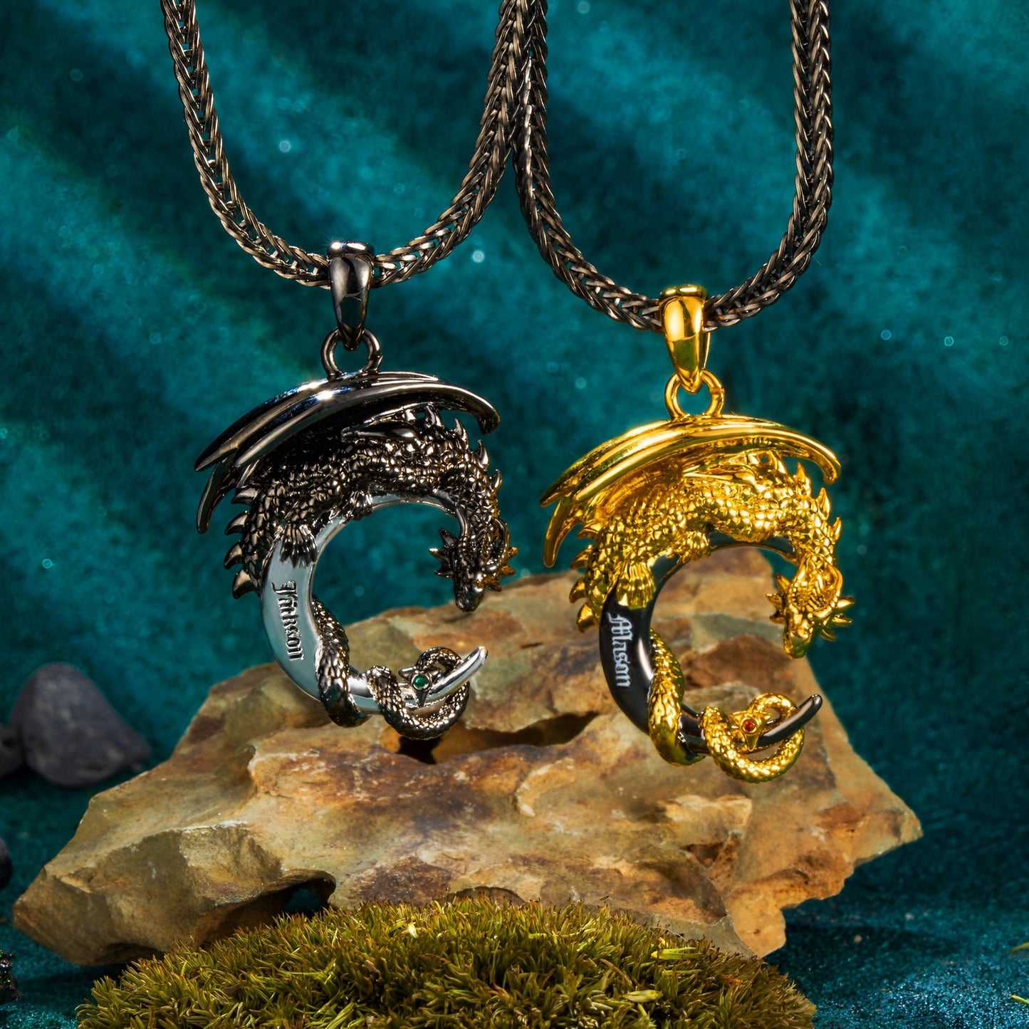 Customized Moon Dragon Birthstone Necklace