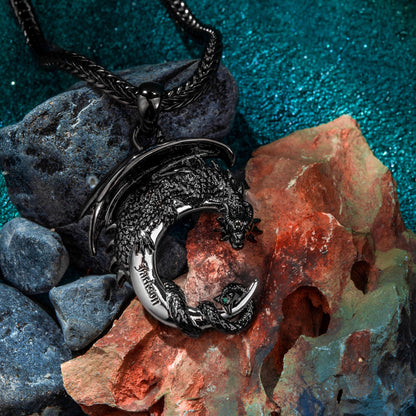 Customized Moon Dragon Birthstone Necklace