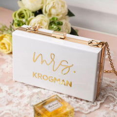 Personalisierte weiße Braut-Clutch mit Namen
