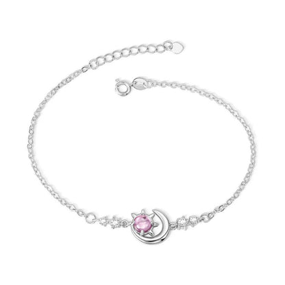 Crescent Moon, Sun and Star Anklet with Birthstone