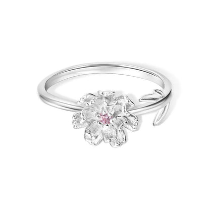 Personalized Birth Flower Adjustable Ring with Birthstone