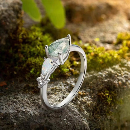 Pear Cut Moss Agate Ring