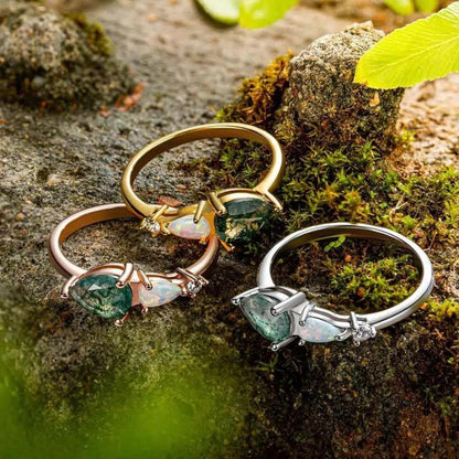 Pear Cut Moss Agate Ring
