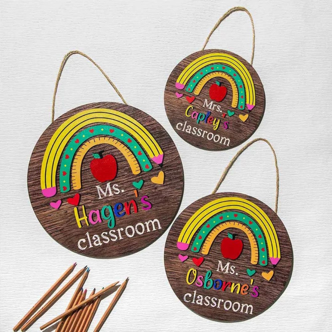 Custom Name Rainbow Teacher Door Sign