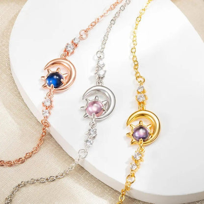 Crescent Moon, Sun and Star Anklet with Birthstone