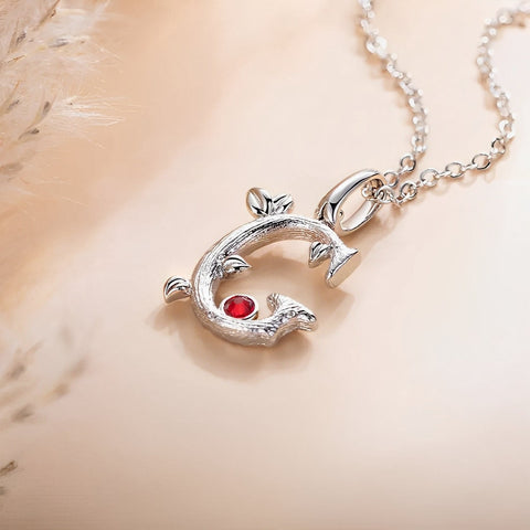 Custom Initial and Leaves Necklace with Birthstone