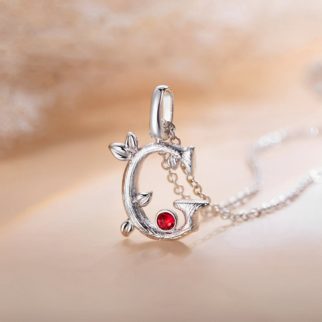 Custom Initial and Leaves Necklace with Birthstone