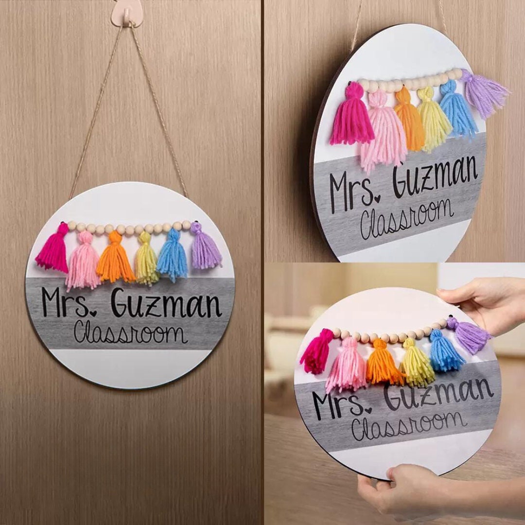 Personalized Boho Rainbow Teacher Door Sign