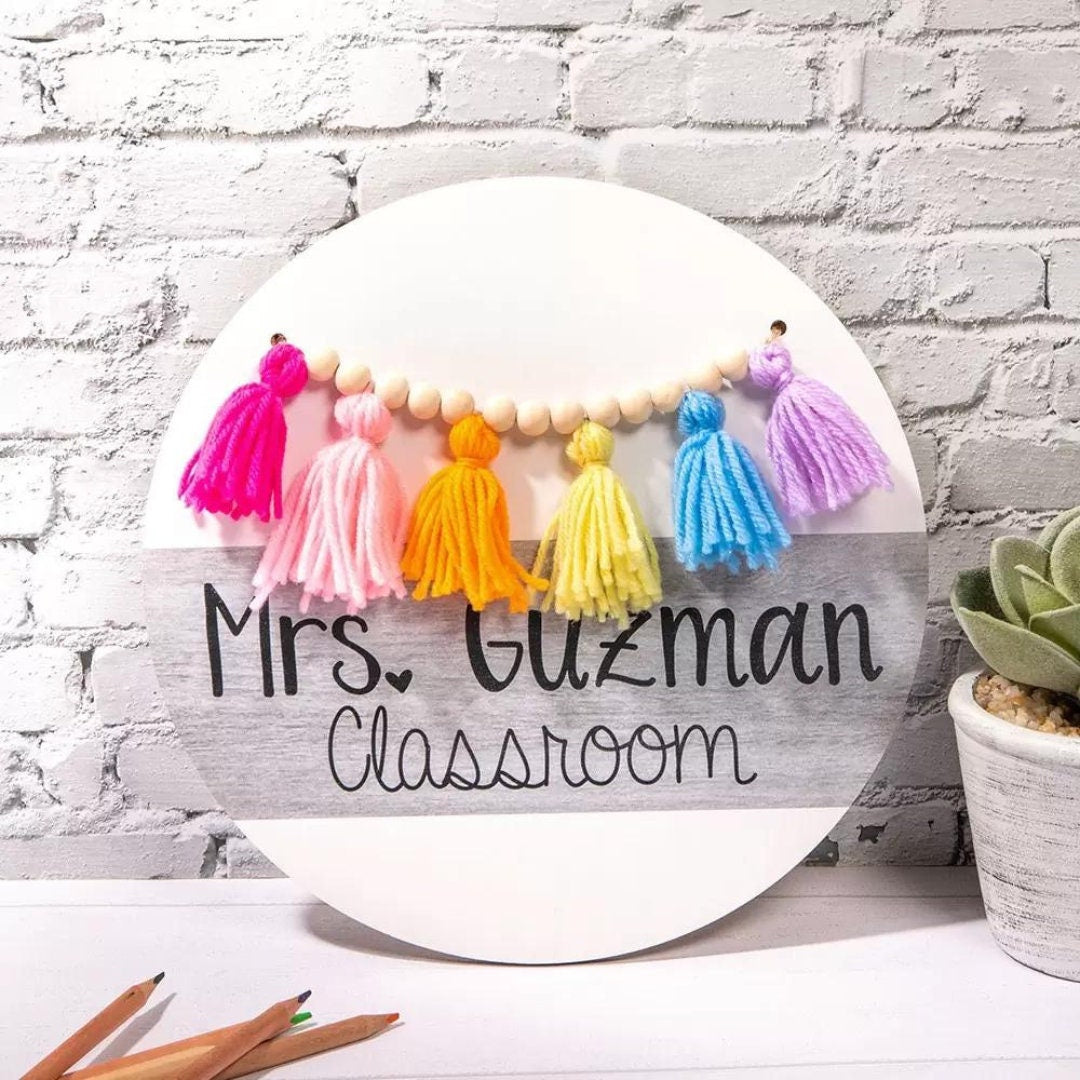 Personalized Boho Rainbow Teacher Door Sign