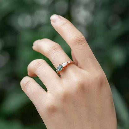 Pear Cut Moss Agate Ring