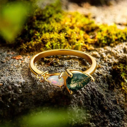 Pear Cut Moss Agate Ring