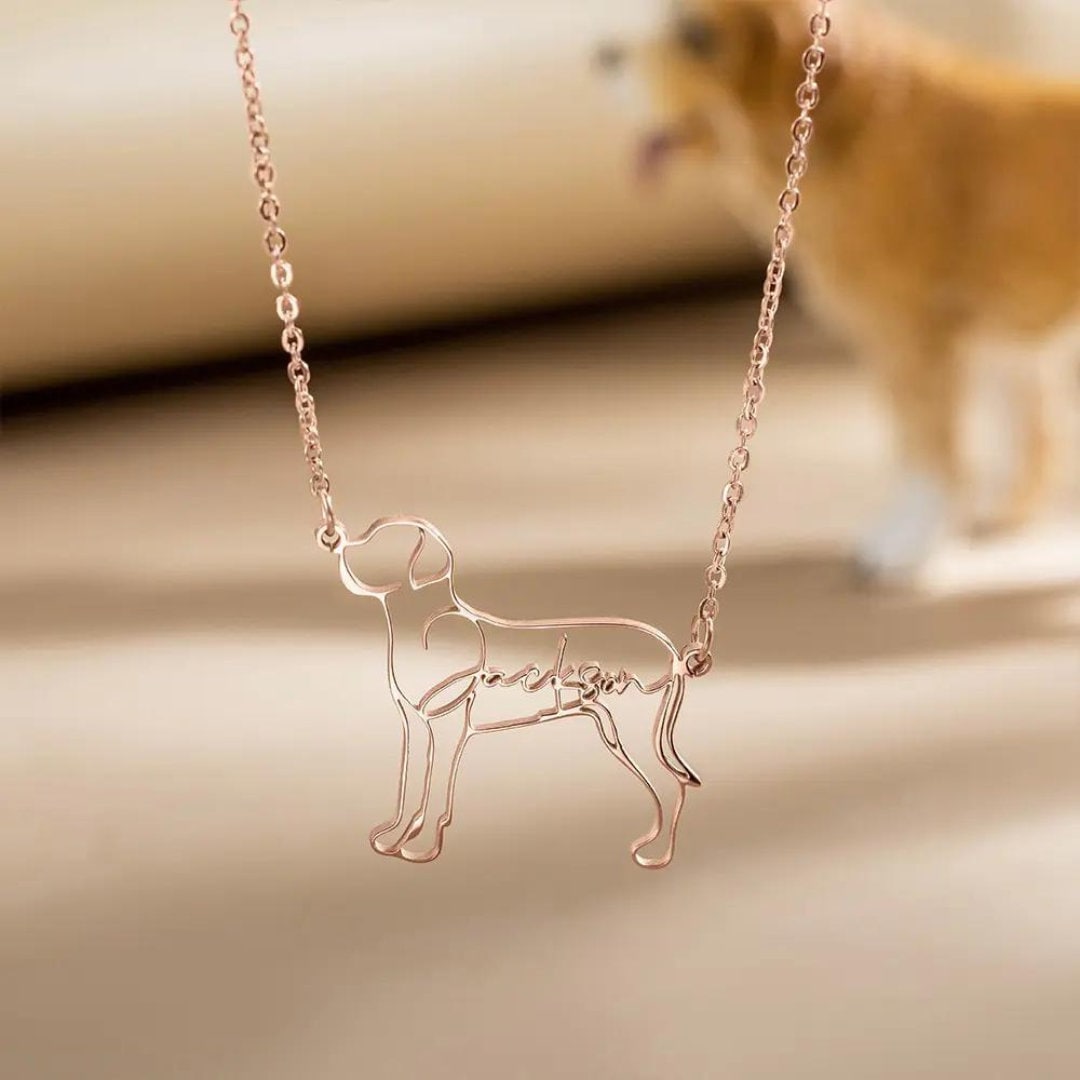 Personalized Dog/Cat Breed Silhouette Line Drawing Necklace