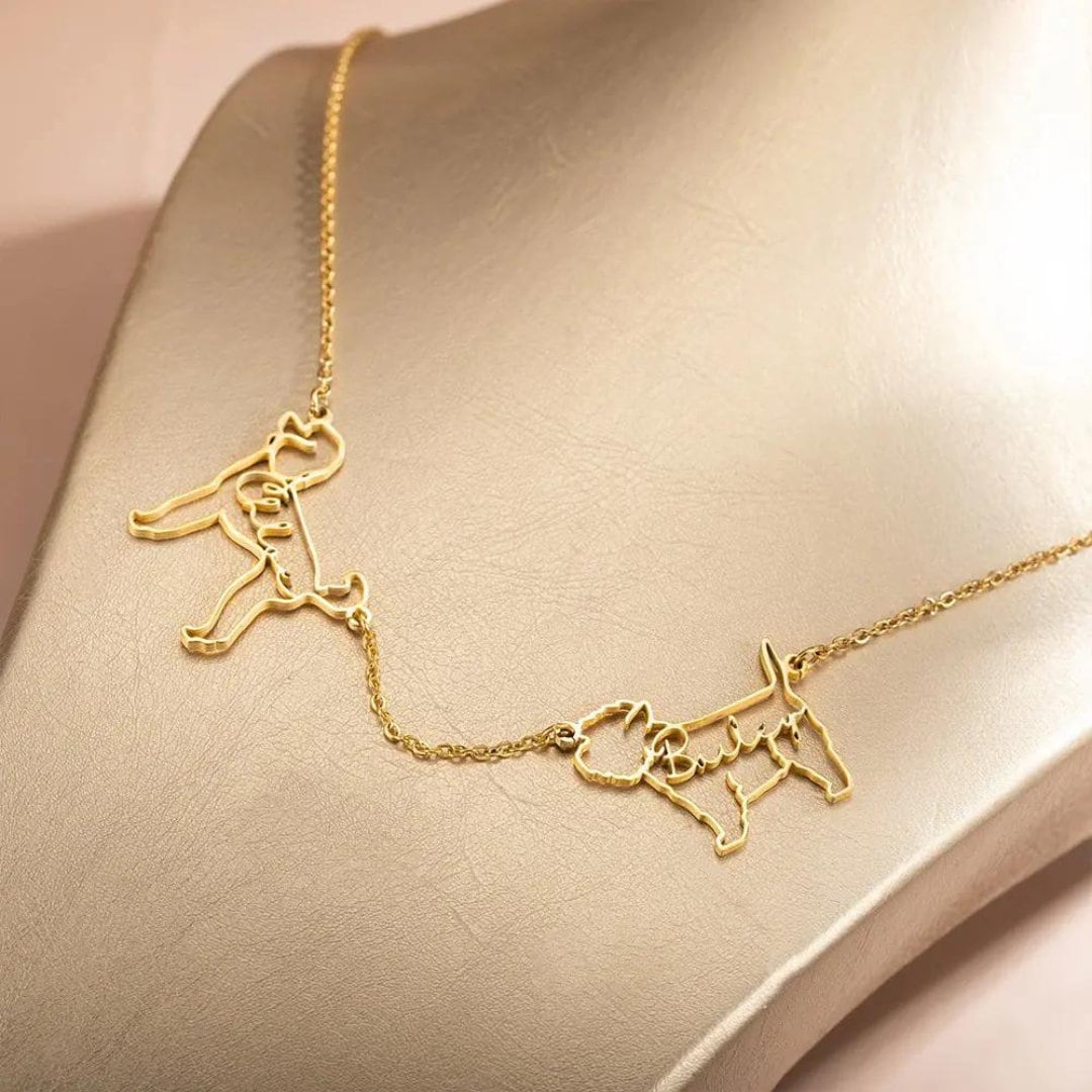 Personalized Dog/Cat Breed Silhouette Line Drawing Necklace