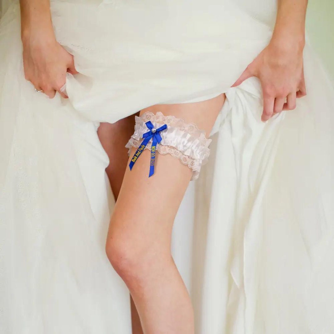 Personalized Lace Wedding Garter with Bow