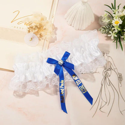 Personalized Lace Wedding Garter with Bow