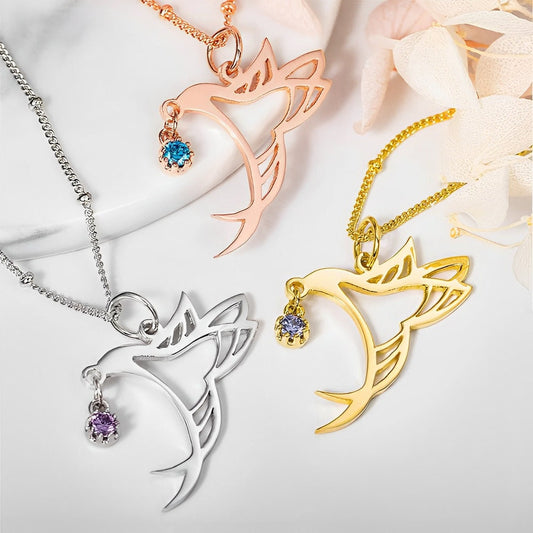 Custom Hummingbird Birthstone Necklace