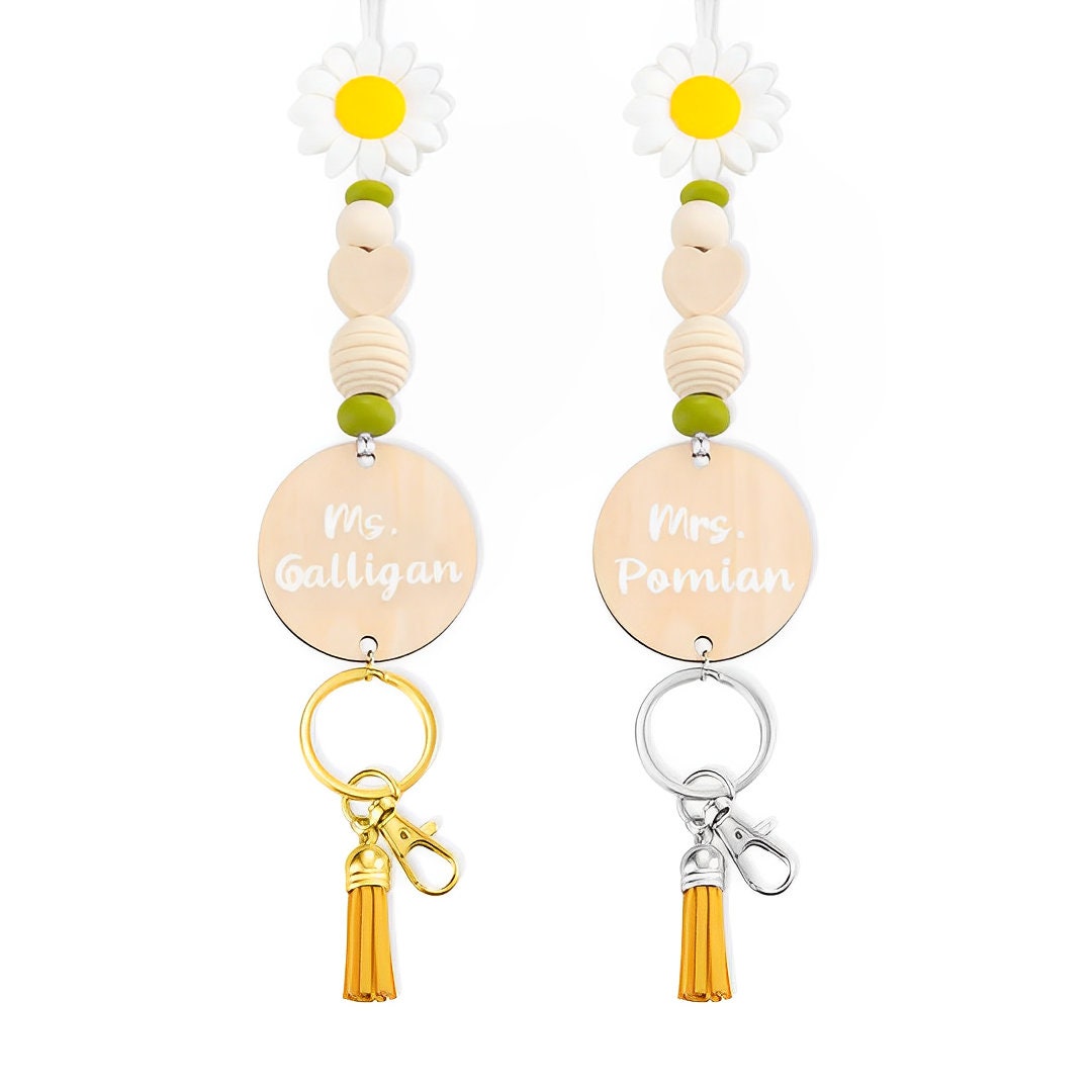 Personalized Wooden Beaded Daisy Lanyard
