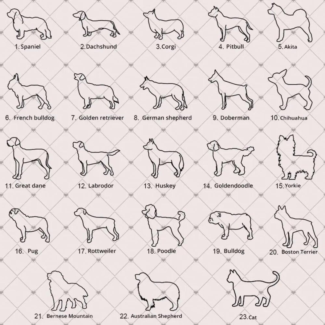 Personalized Dog/Cat Breed Silhouette Line Drawing Necklace