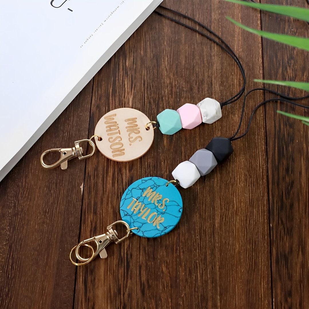 Personalized Lanyard with Colorful Beads ID Holder