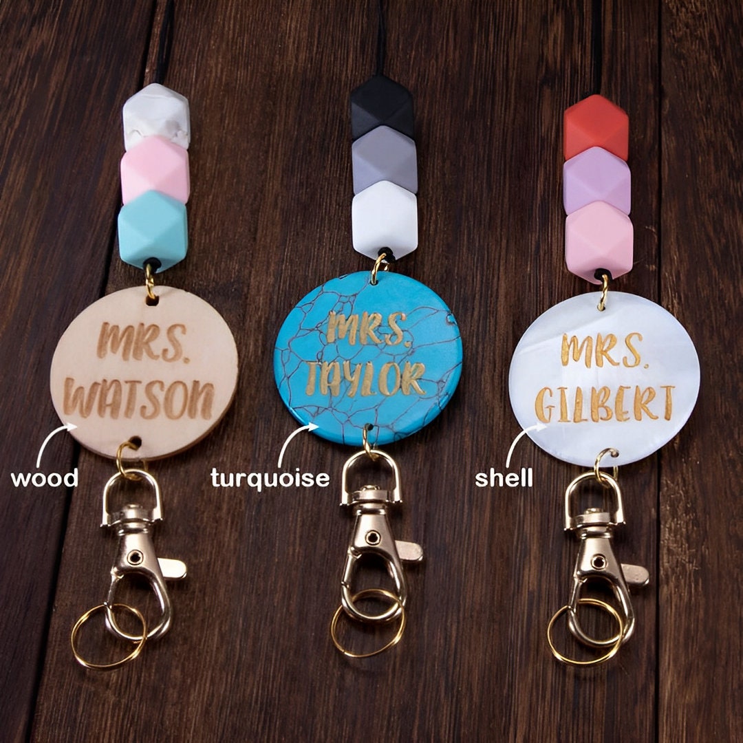 Personalized Lanyard with Colorful Beads ID Holder