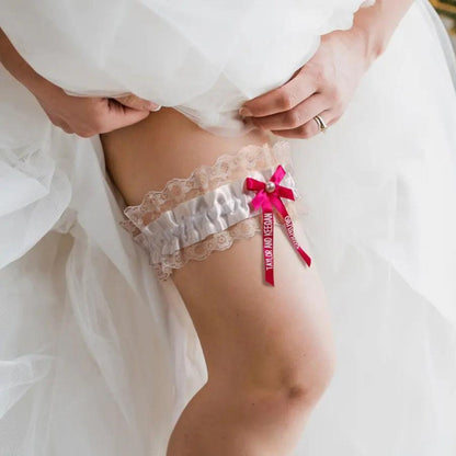 Personalized Lace Wedding Garter with Bow